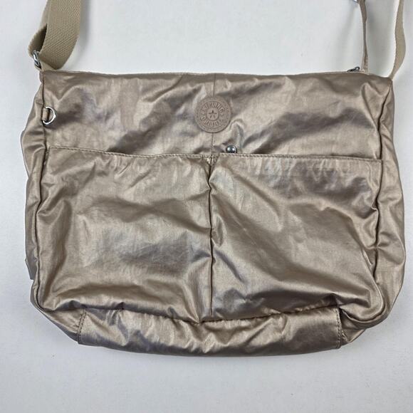 Kipling Crossbody Shoulder Bag Womens Beige Gold Metallic Nylon Adjustable Purse - Picture 3 of 11